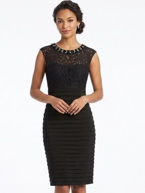 Scarlett Black Beaded Lace Top Sheath Dress Size 10
